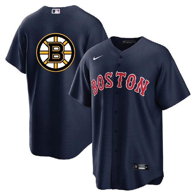 Men's Boston Red Sox & Bruins Navy Cool Base Stitched Baseball Jersey
